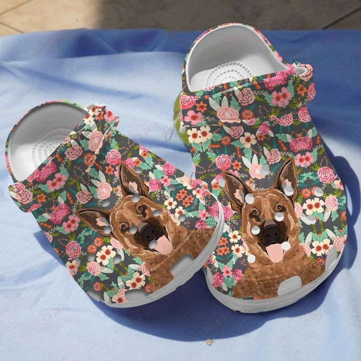 Floral German Shepherd Dog Crocs Classic Clogs Shoes