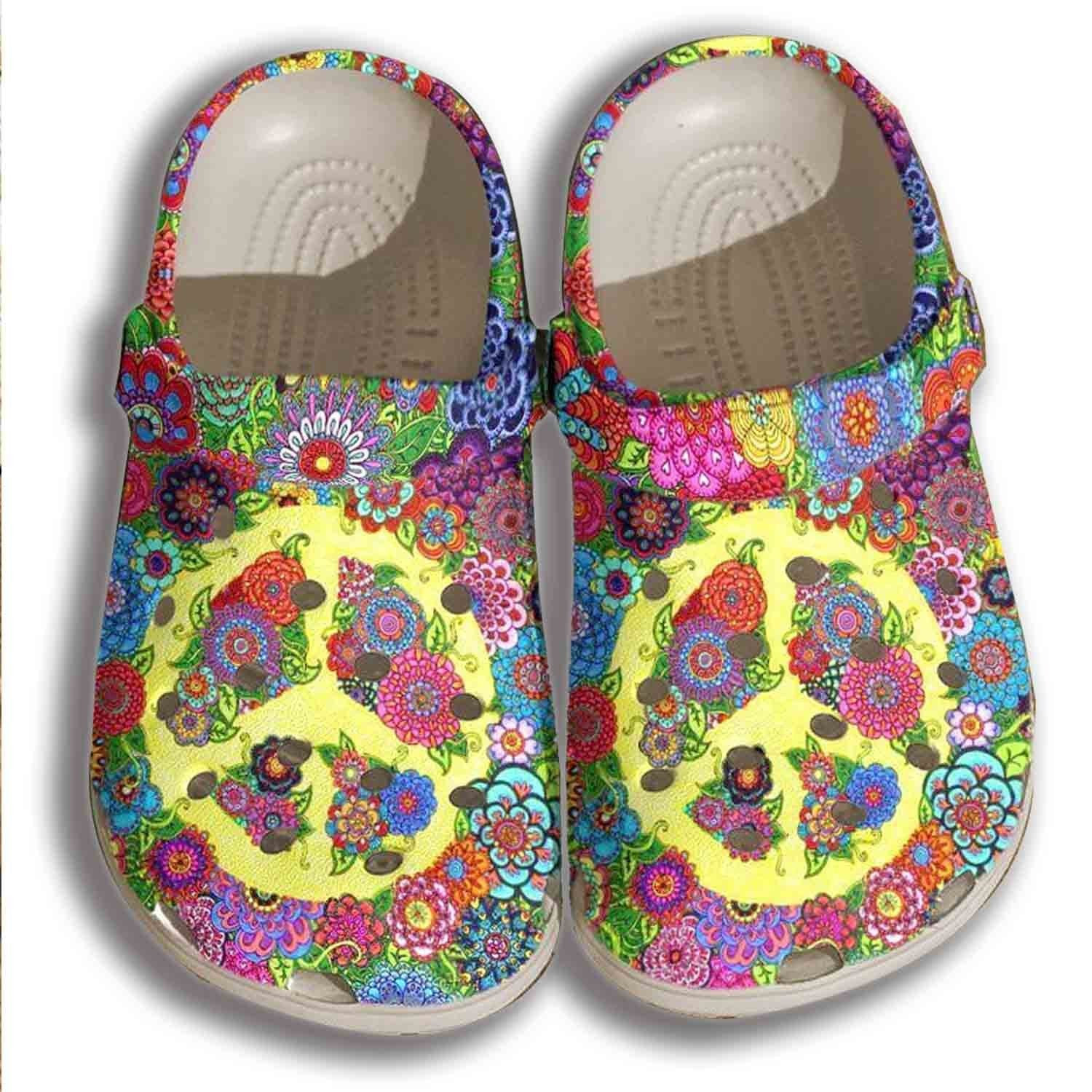 Floral Hippie Sign Crocs Shoes Clogs For Women - Flower Custom Crocs Shoes Clogs Gifts For Son Daughter