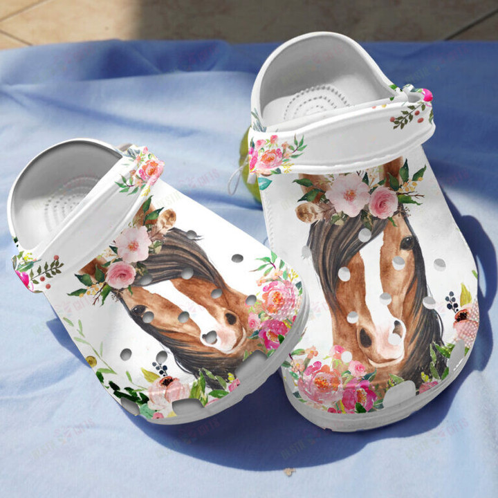 Floral Horse Crocs Classic Clogs Shoes