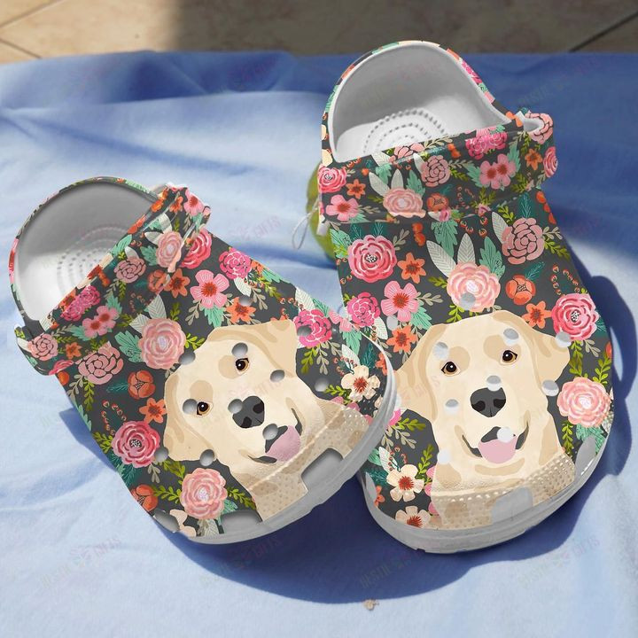 Floral Labrador Crocs Classic Clogs Shoes