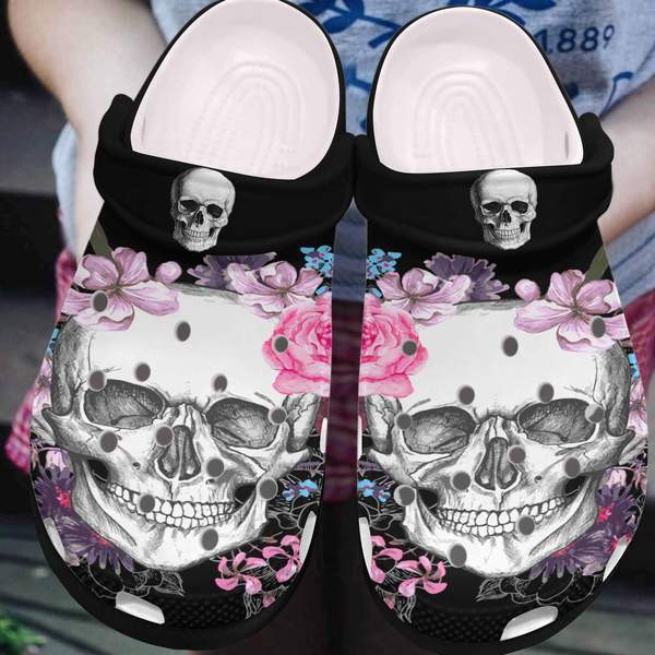Floral Skull Crocs Clog Shoesshoes Skull Shoes Crocbland Clog Gifts For Women Daughter Niece