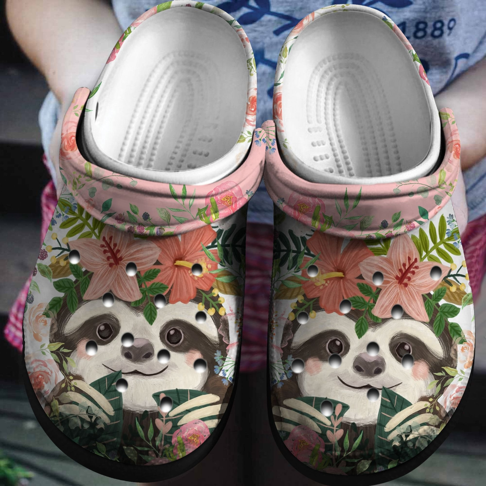 Floral Sloth Shoes - Cute Animal In Flower Crocs Clogs Gift
