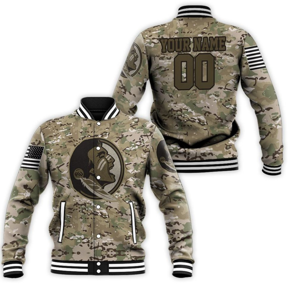 Florida State Seminoles Camo Pattern 3d Personalized Baseball Jacket for Men Women