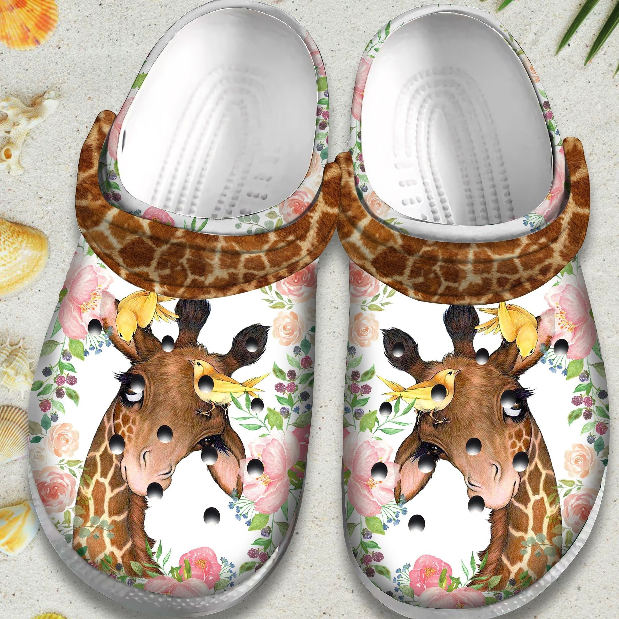 Flower Giraffe With Bird Shoes - Cute Animal Crocs Shoes Clogs Birthday Gift For Boy Girl