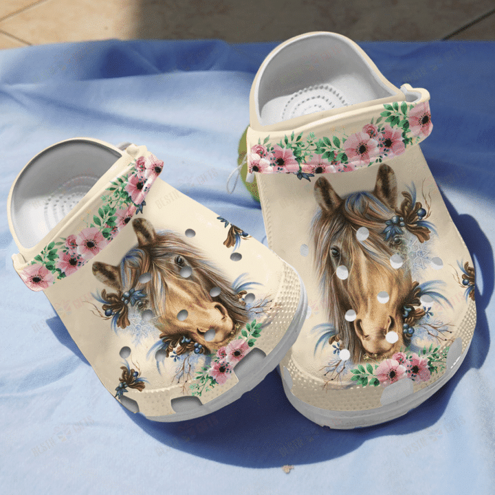 Flower Horse Crocs Classic Clogs Shoes