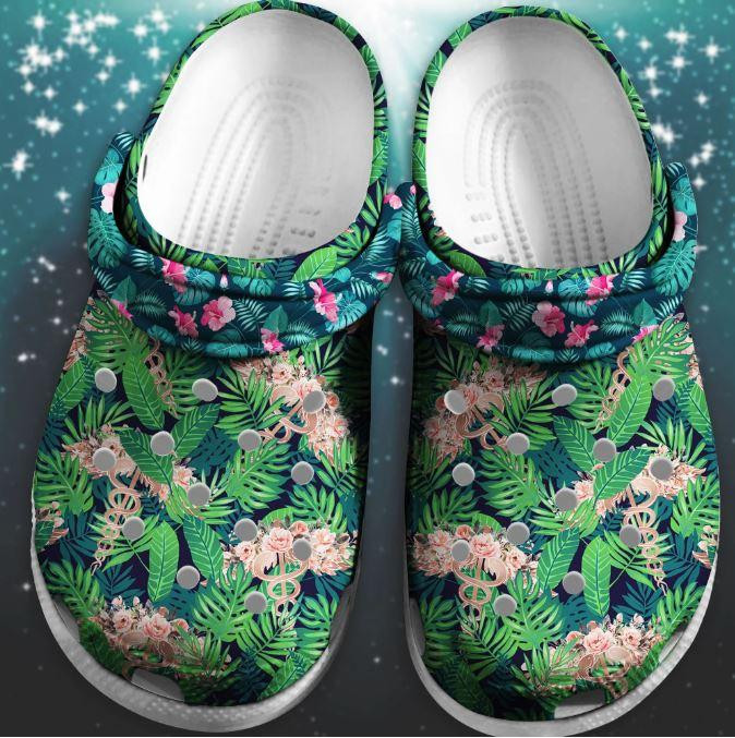 Flower Pattern Nurse Crocs Shoes Beautiful Jungle Crocs Crocbland Clog