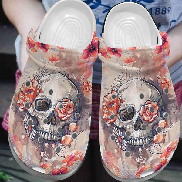 Flower Skull Crocs Clog Shoesshoes Roses Skull Shoes Crocbland Clog Gifts For Women Daughter Niece
