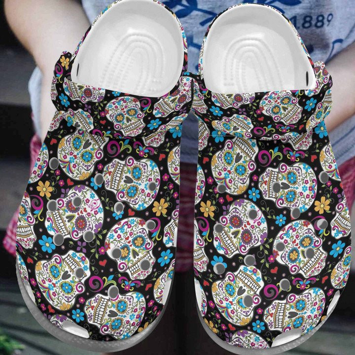 Flower Skullcap Pattern Shoes Crocs Crocbland Clog