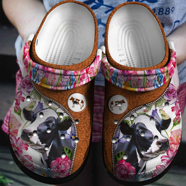 Flowers And Cow Crocs Classic Clogs Shoes