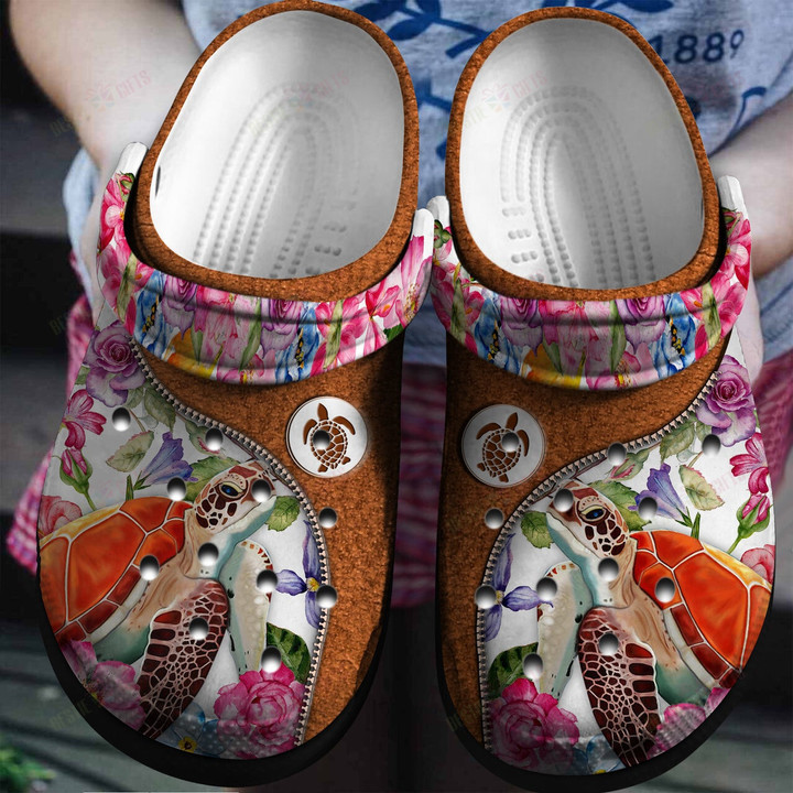Flowers And Turtle Crocs Classic Clogs Shoes