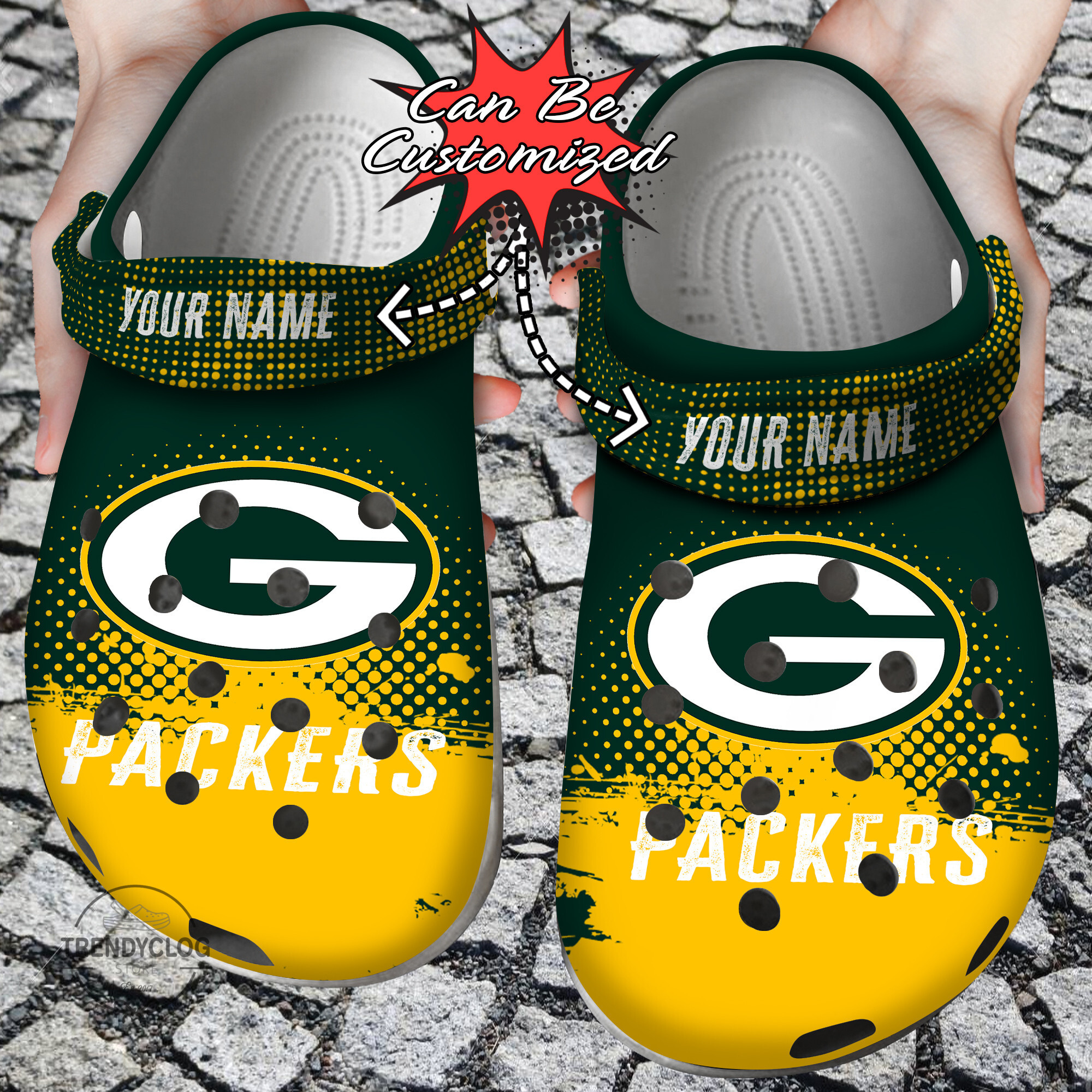 Football Crocs Personalized GPackers Half Tone Drip Flannel Clog Shoes