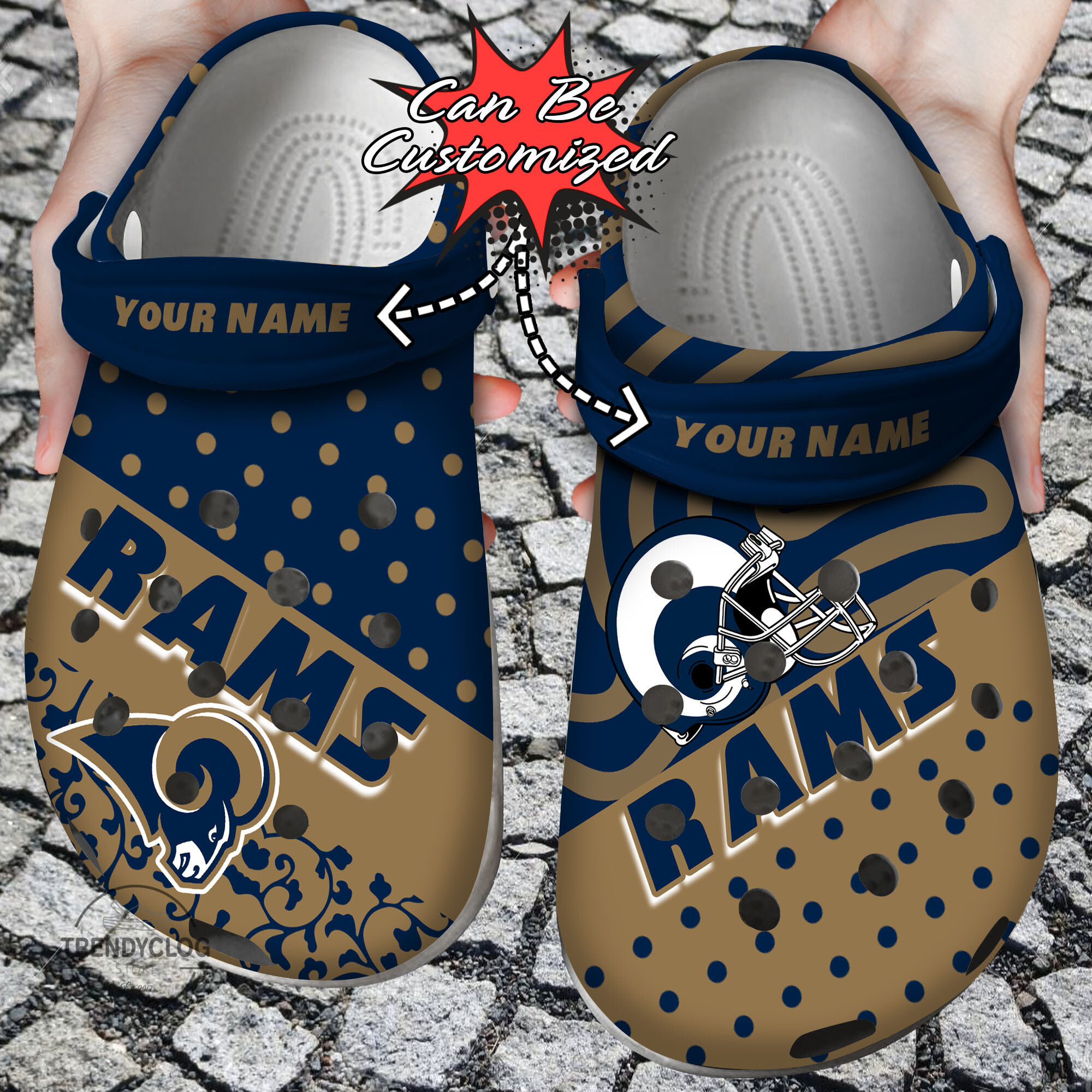 Football Crocs Personalized LA Rams Polka Dots Colors Clog Shoes