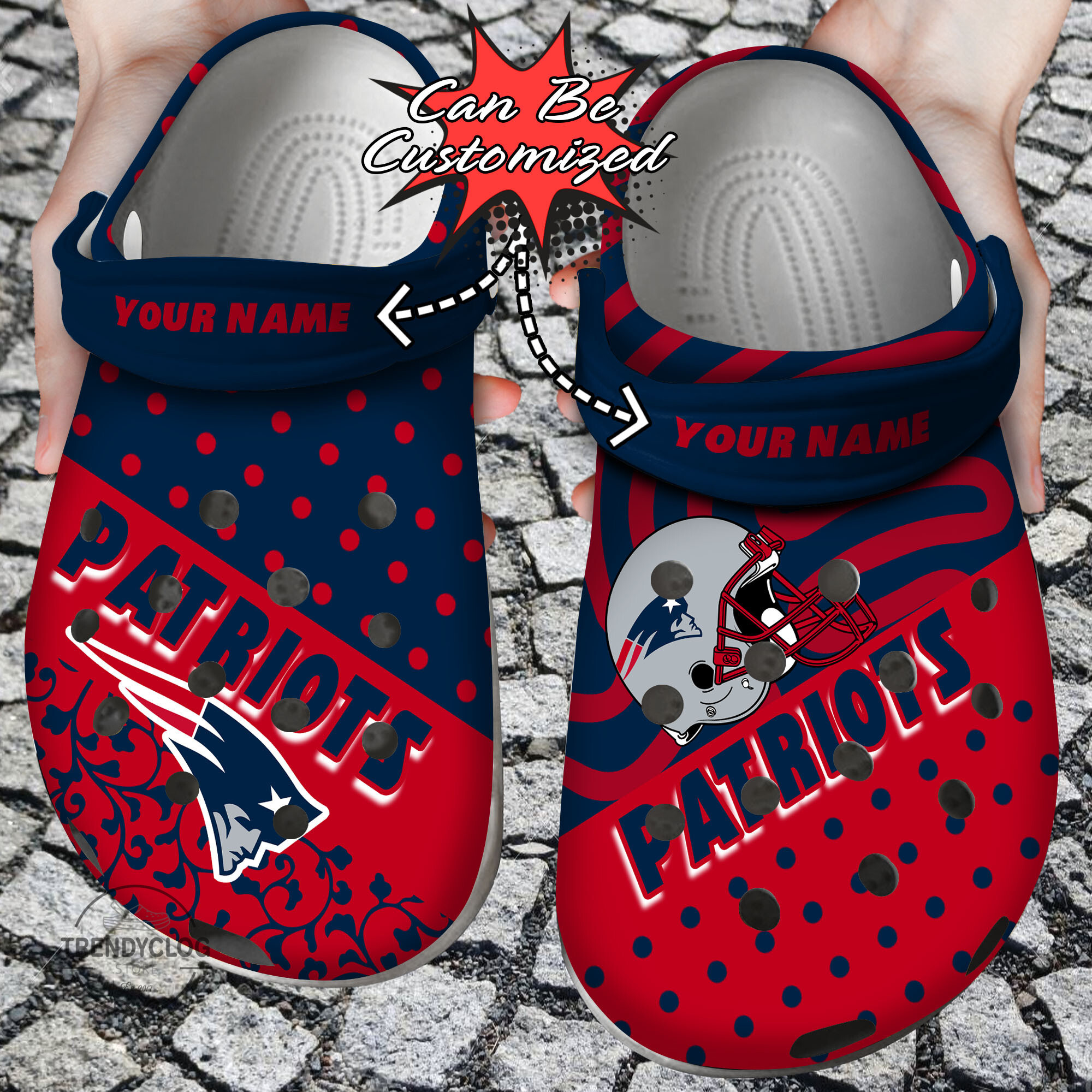 Football Crocs Personalized NE Patriots Polka Dots Colors Clog Shoes