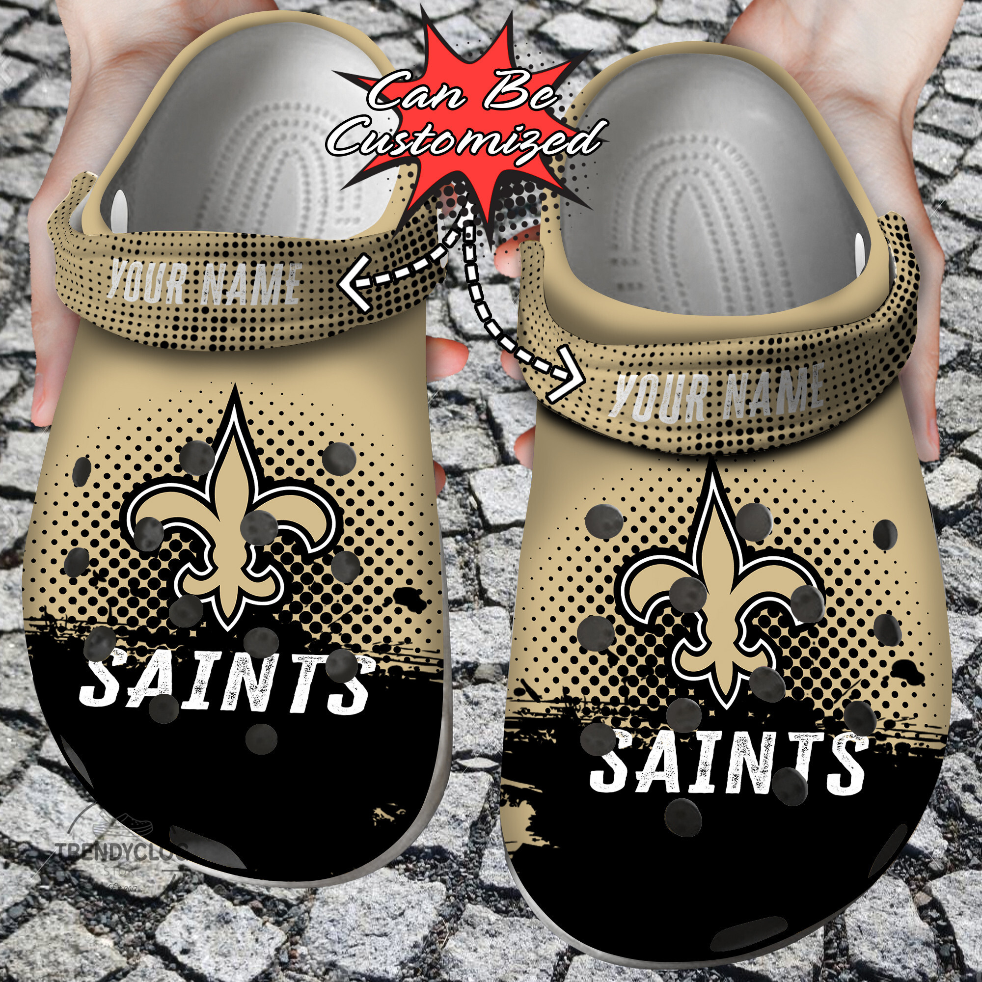 Football Crocs Personalized NO Saints Half Tone Drip Flannel Clog Shoes