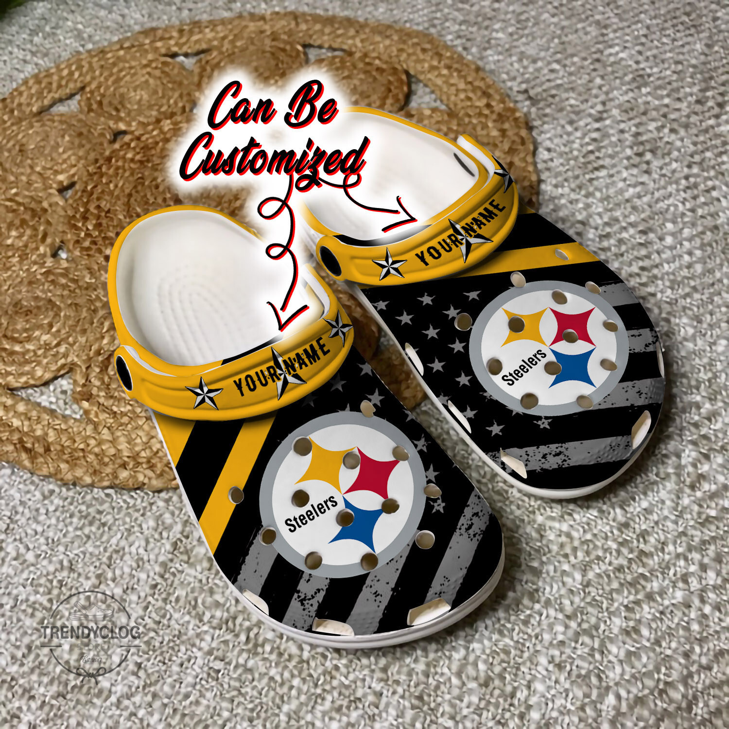 Football Crocs Personalized PSteelers American Flag Clog Shoes