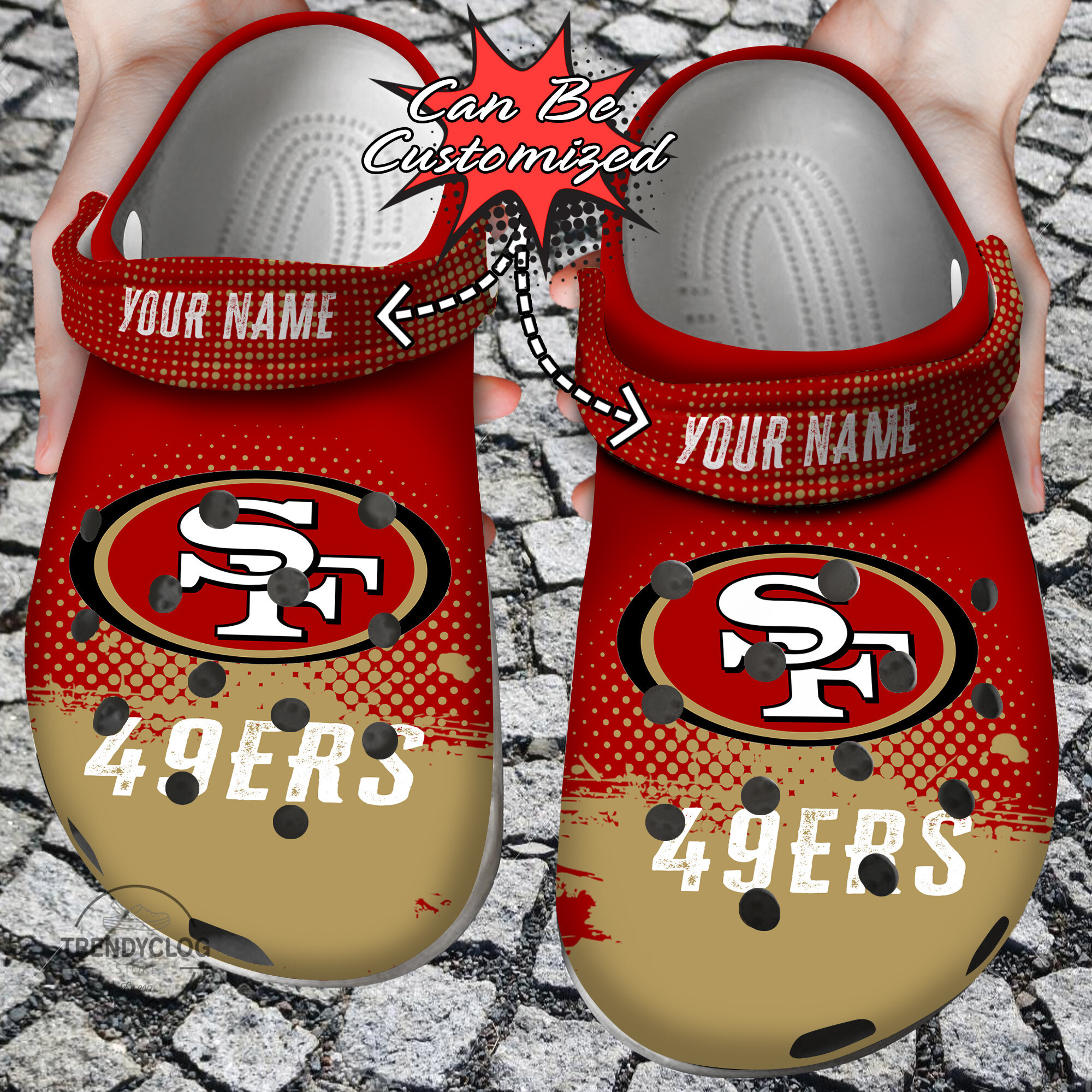 Football Crocs Personalized SF 49ers Half Tone Drip Flannel Clog Shoes