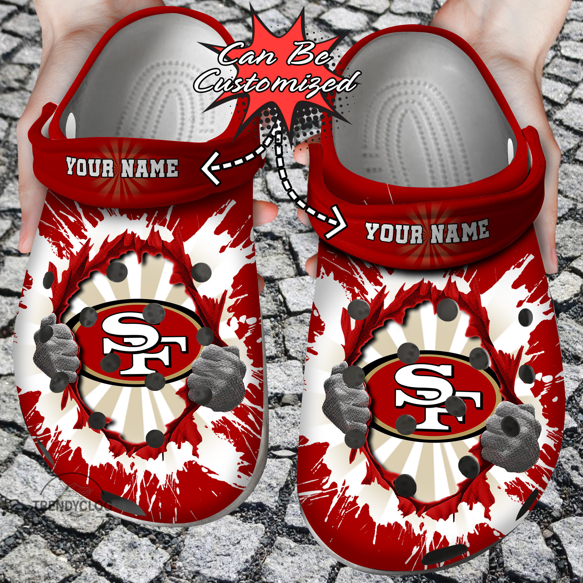 Football Crocs Personalized SF 49ers Hands Ripping Light Clog Shoes