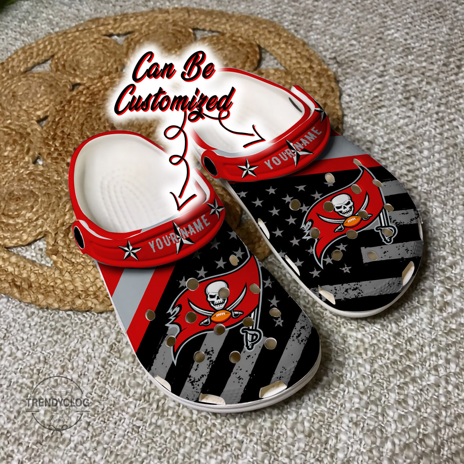Football Crocs Personalized TB Buccaneers American Flag Clog Shoes