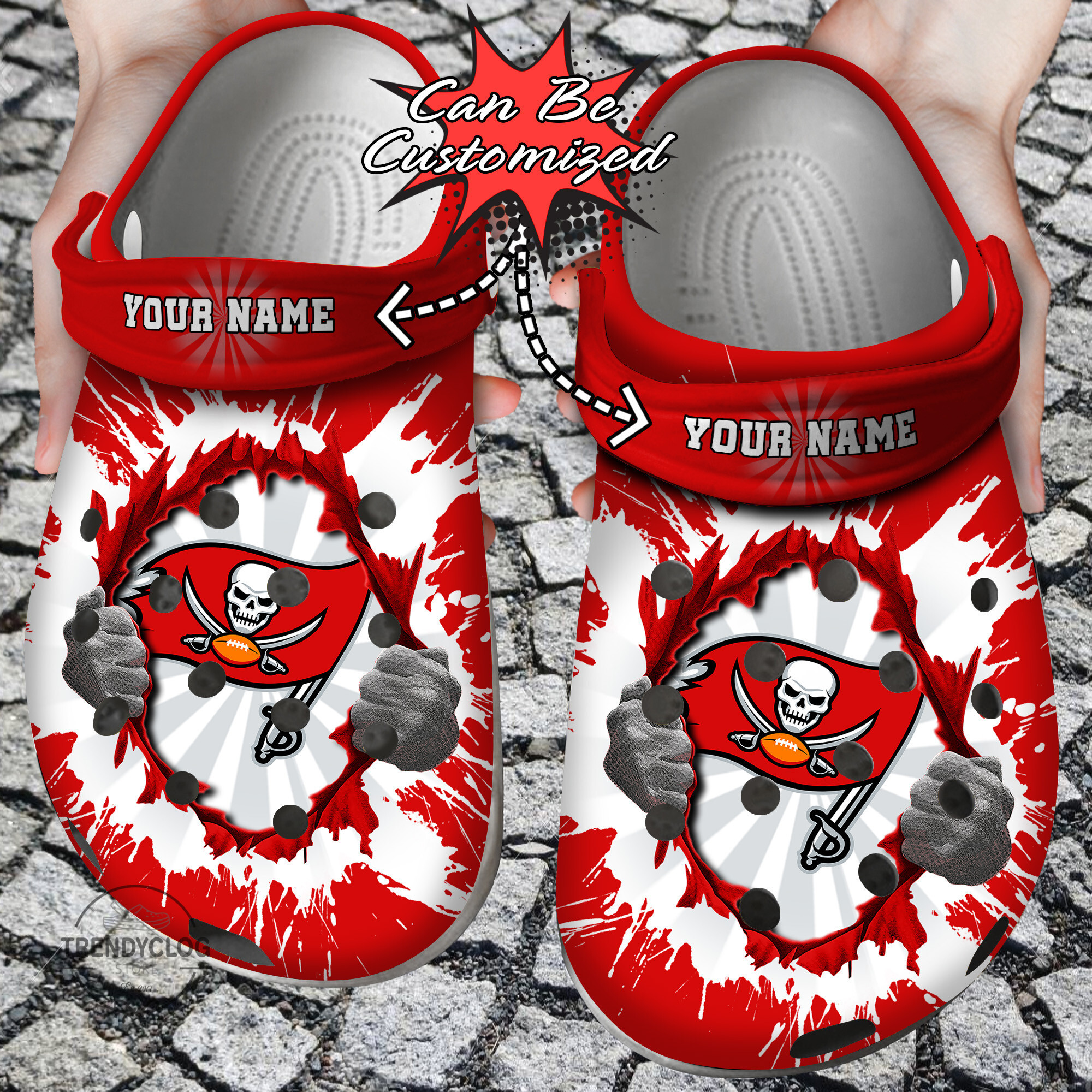 Football Crocs Personalized TB Buccaneers Hands Ripping Light Clog Shoes