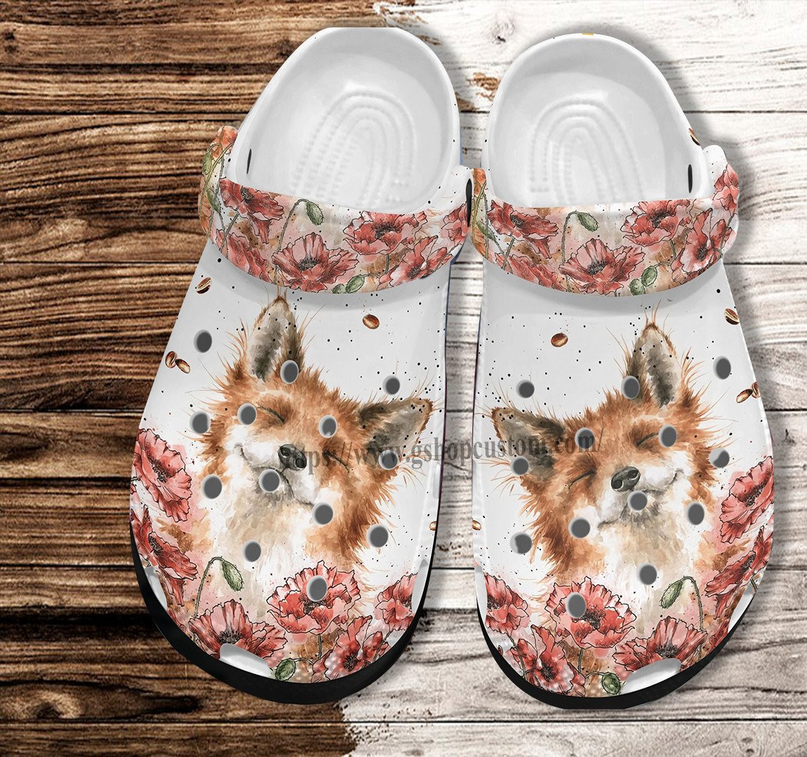 Fox Flower Vintage Croc Shoes For Grandma- Fox Lover Shoes Croc Clogs Women