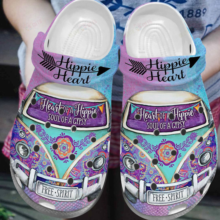 Free Spirit Bus Hippie HeartCrocs Classic Clogs Shoes
