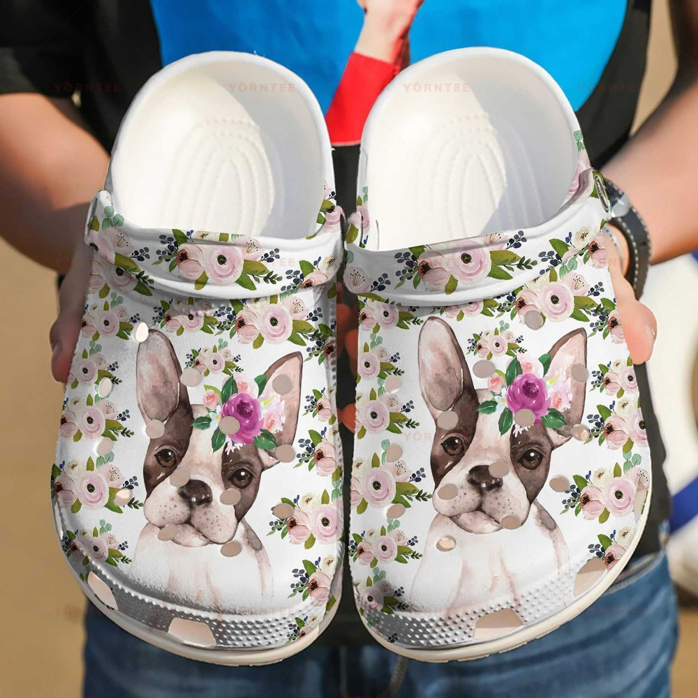 French Bulldog Sun Flower Gift For Lover Rubber Crocs Clog Shoes Comfy Footwear