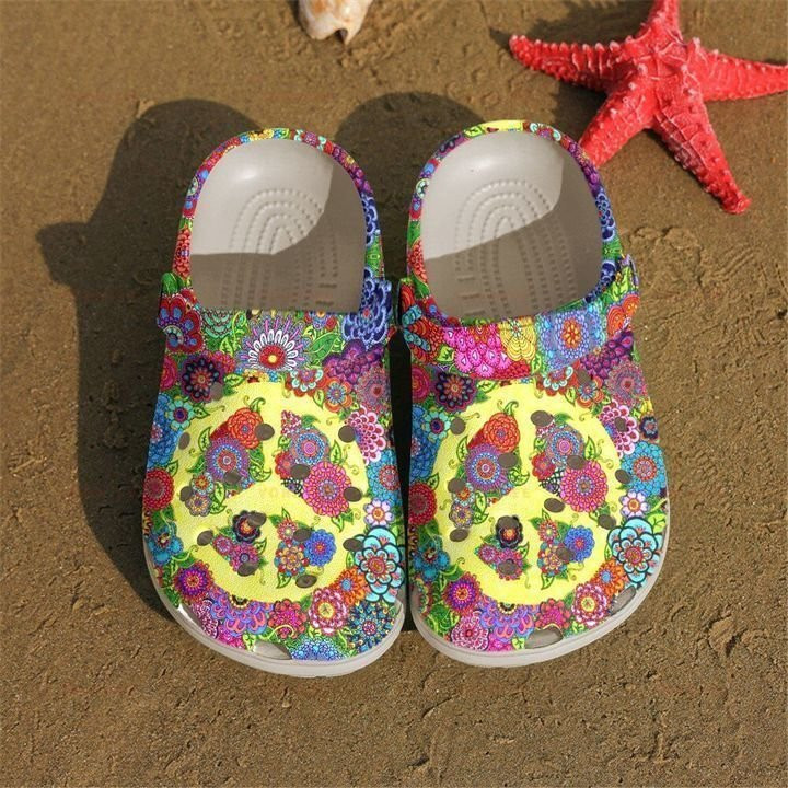 Frog Hippie Floral Sign 5 Gift For Lover Rubber Crocs Clog Shoes Comfy Footwear