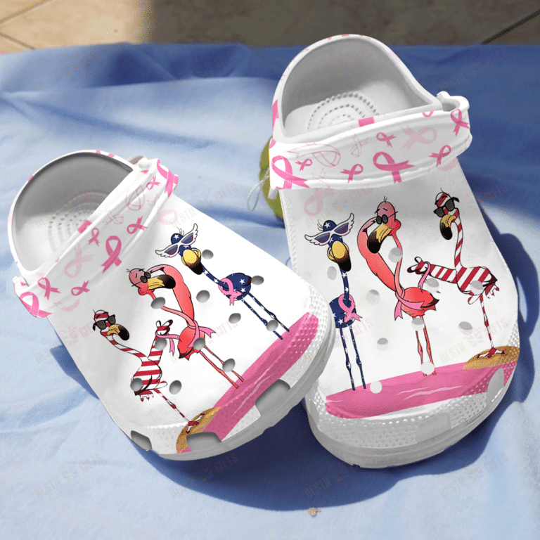 Funny Flamingo Awareness Breast Cancer Shoes Crocs Clogs Birthday Christmas Gifts