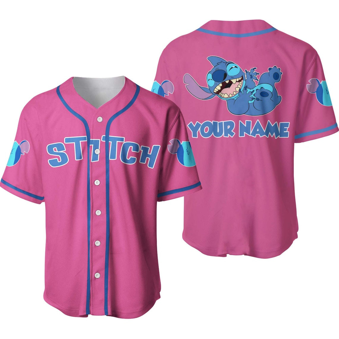 Funny Stitch Blue Pink Disney Unisex Cartoon Custom Baseball Jersey Personalized Shirt Men Women