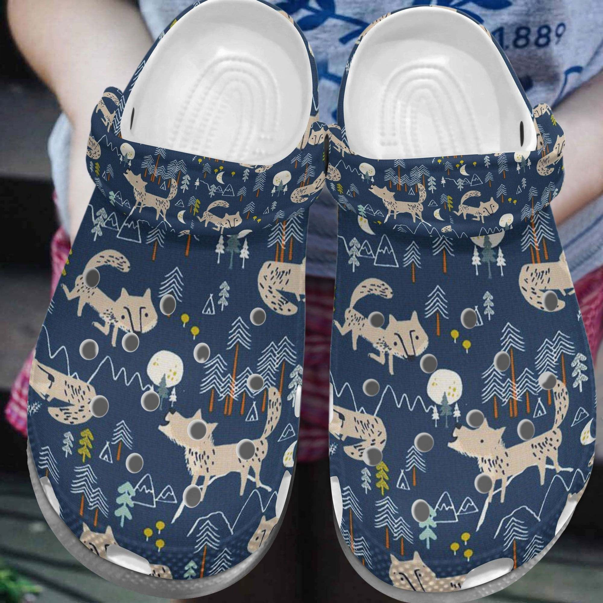 Funny Wolf In The Forest Shoes Crocs Clogs Gifts