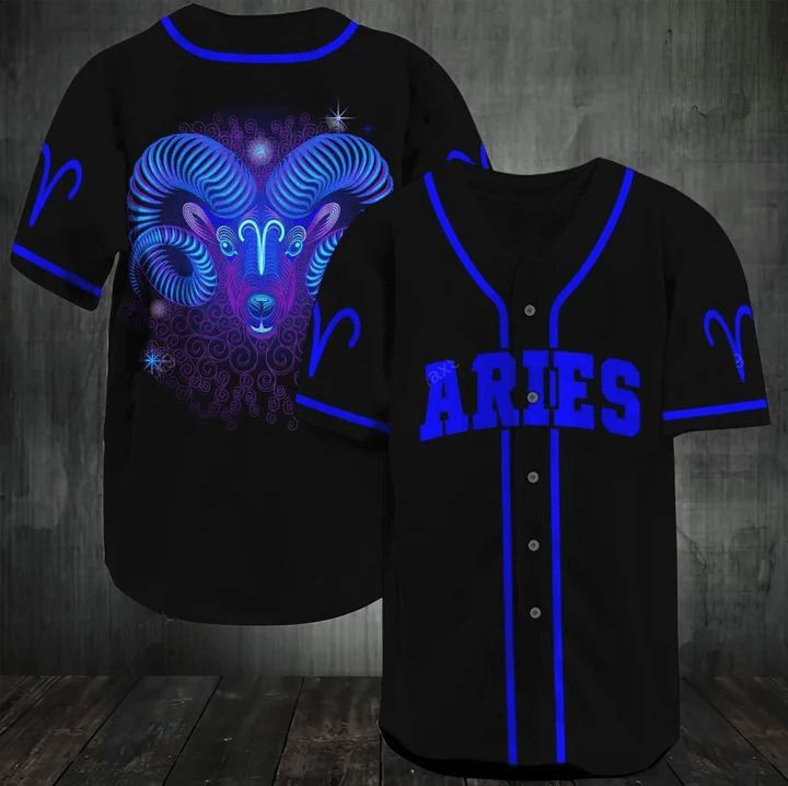 Galaxy Aries Zodiac Black Blue Personalized 3d Baseball Jersey, Unisex Jersey Shirt for Men Women