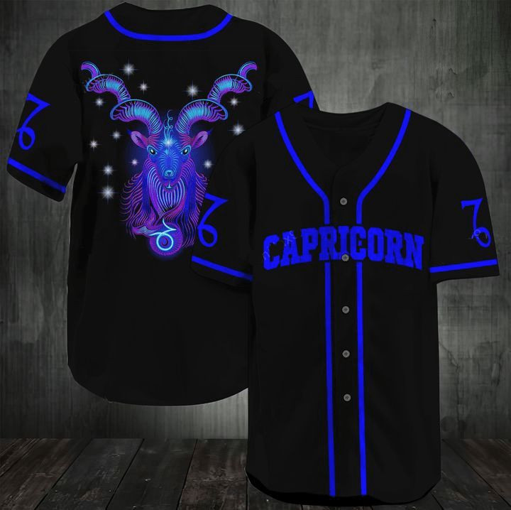Galaxy Capricorn Zodiac Black Blue Personalized 3d Baseball Jersey, Unisex Jersey Shirt for Men Women