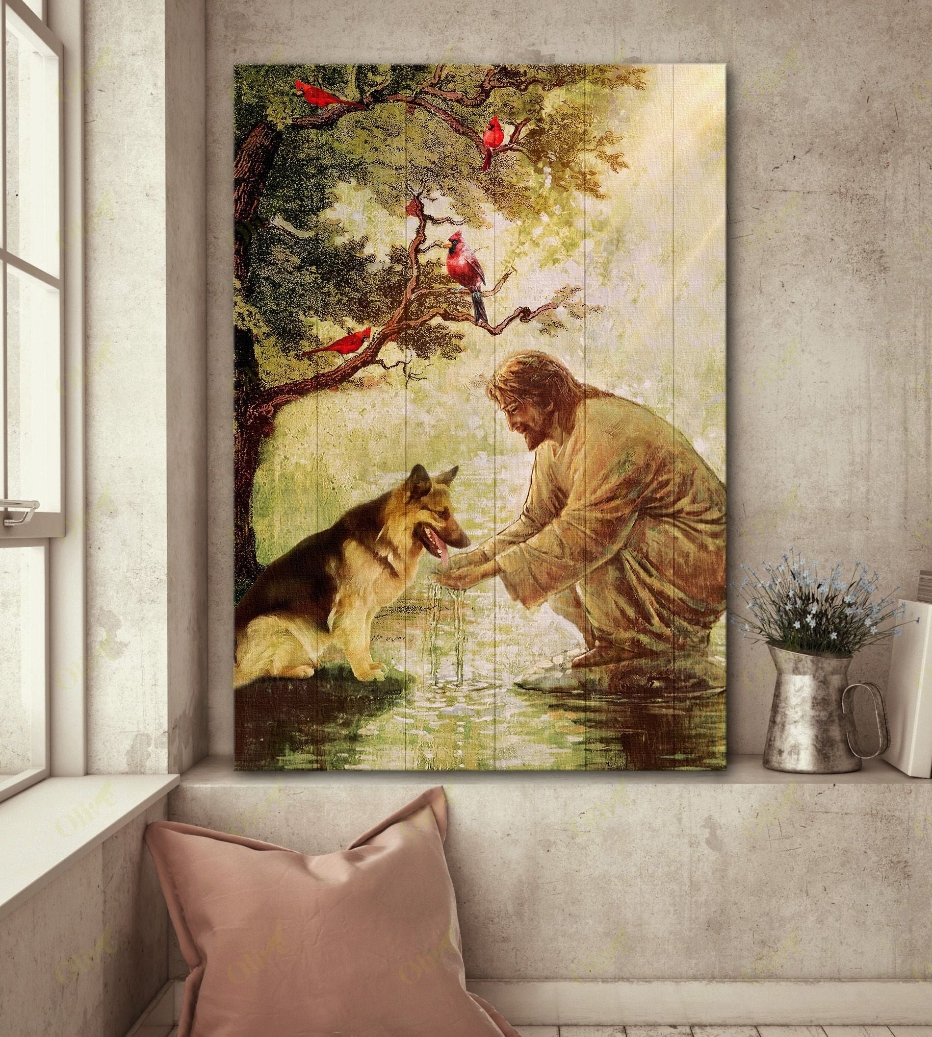 German Shepherd And God Poster And Canvas Art Wall Decor