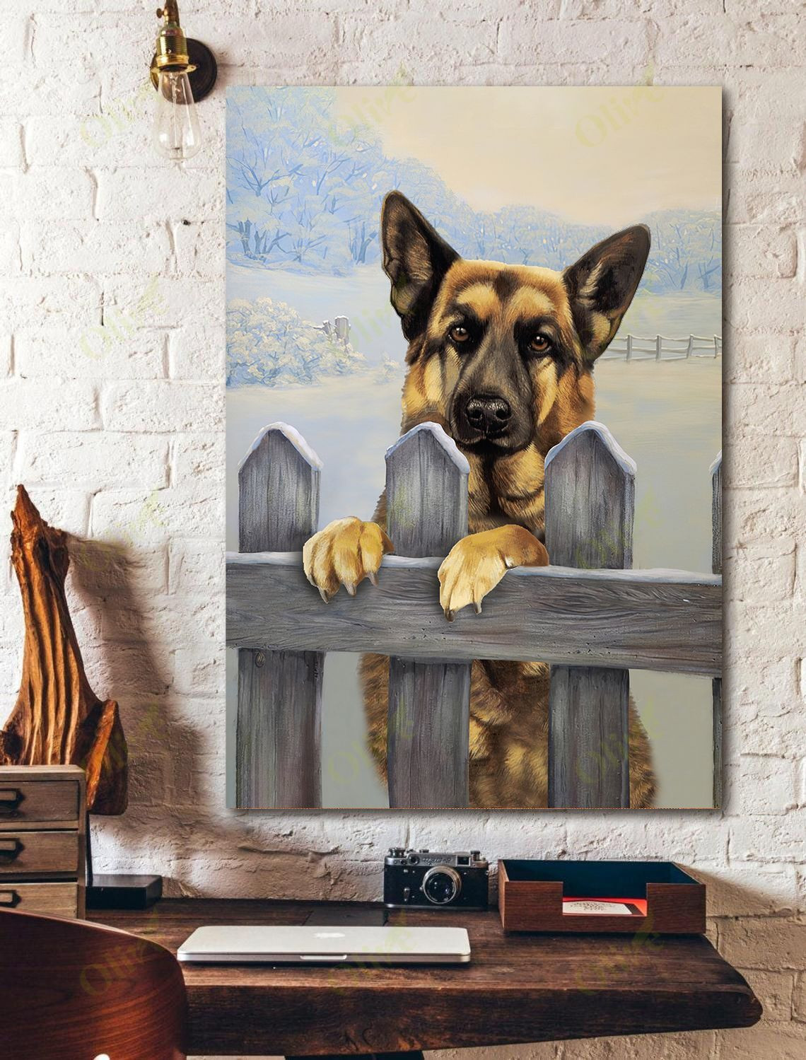 German Shepherd From The Fence Poster And Canvas Art Wall Decor