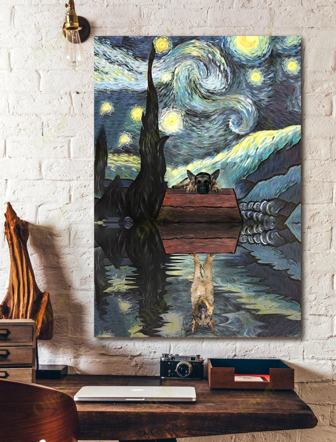 German Shepherd - The Starry Night Poster And Canvas Art Wall Decor