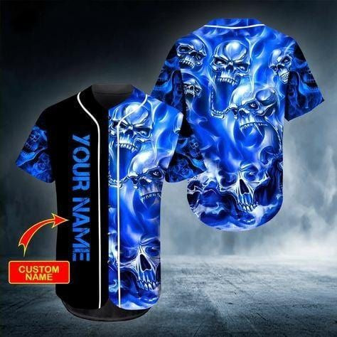 Ghost Blue Skull Custom Name Baseball Jersey