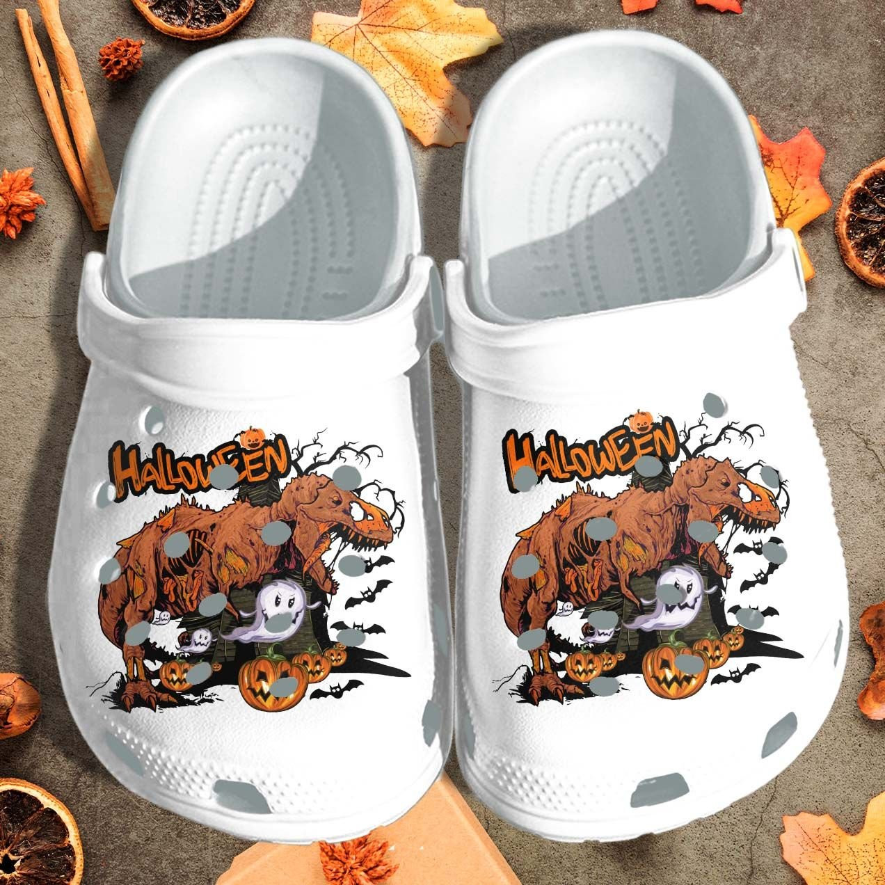 Ghost Dinosaur Creepy Pumpkins Shoes Clog Halloween Cartoon Crocs Crocband Clog