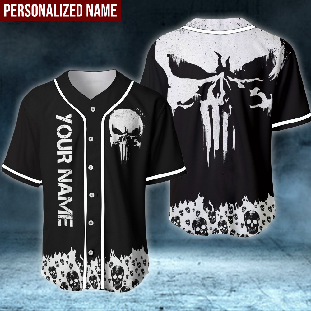 Ghost Head Skull Custom Name Baseball Jersey