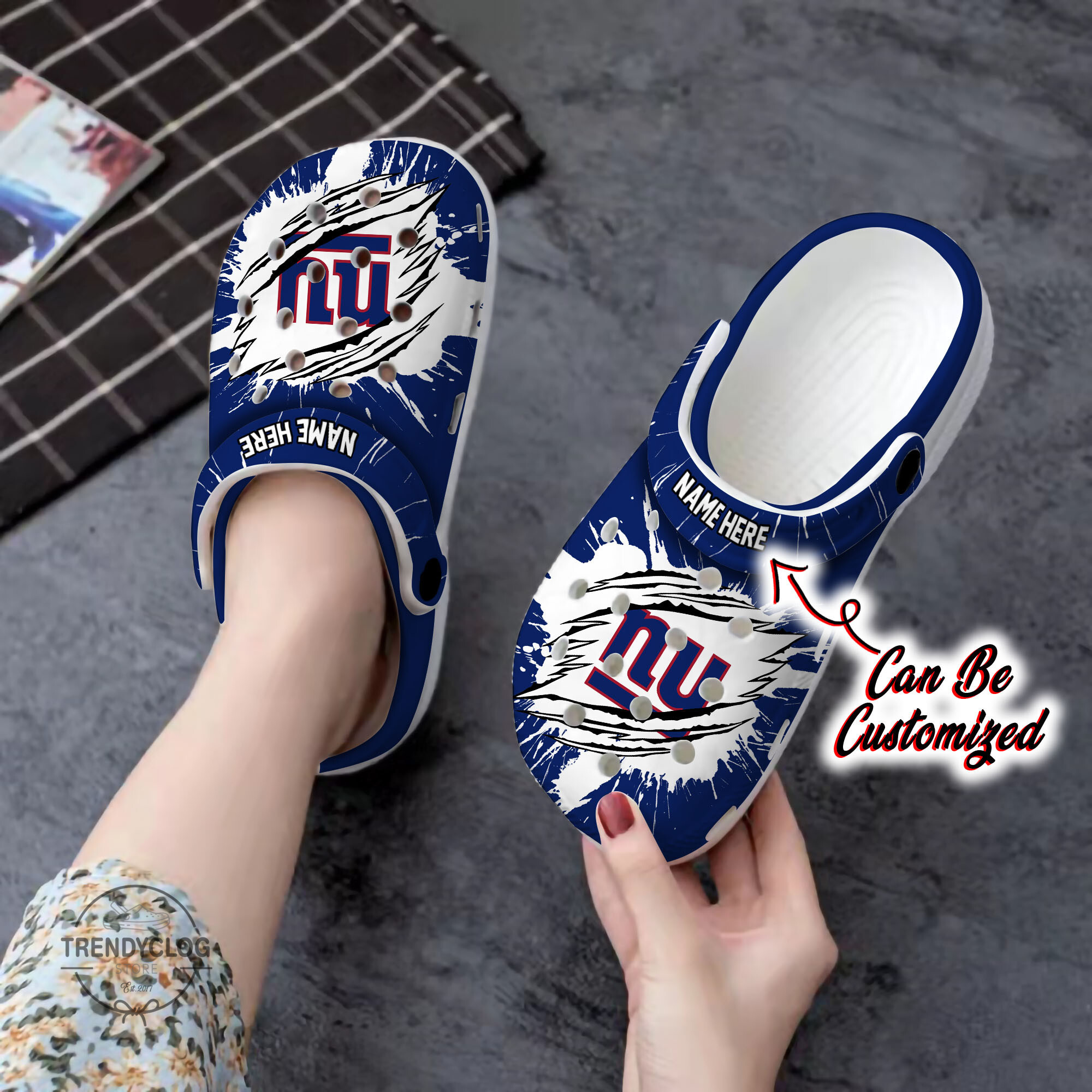 Giants Crocs Personalized NY Giants Football Ripped Claw Clog Shoes