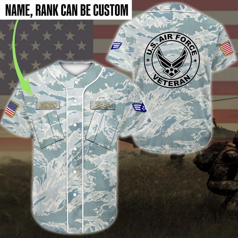 Gift For Father Personalized Name And Rank Us Air Force Camo Baseball Jersey, Unisex Jersey Shirt for Men Women