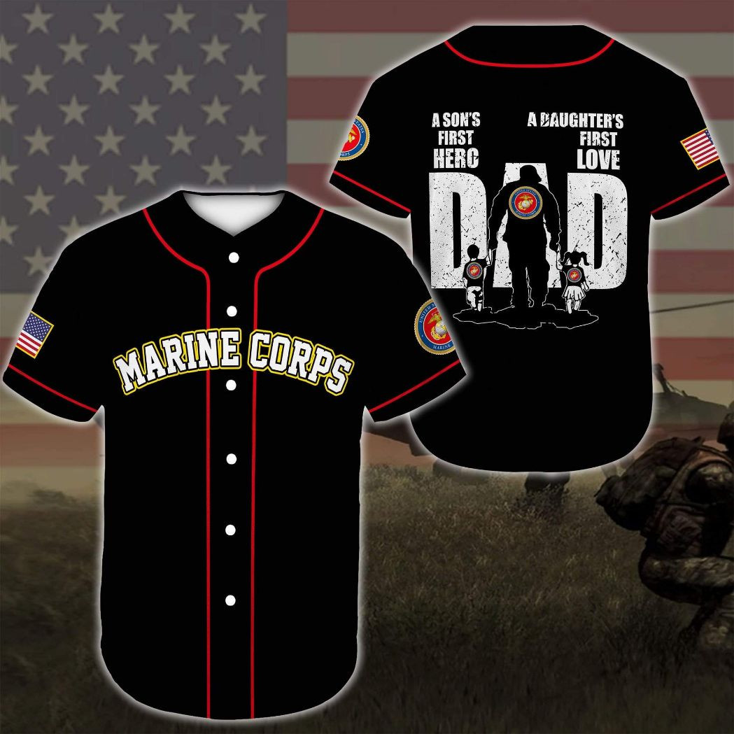 Gift For Father Us Marine Corps Dad Black Personalized 3d Baseball Jersey 070521h, Unisex Jersey Shirt for Men Women