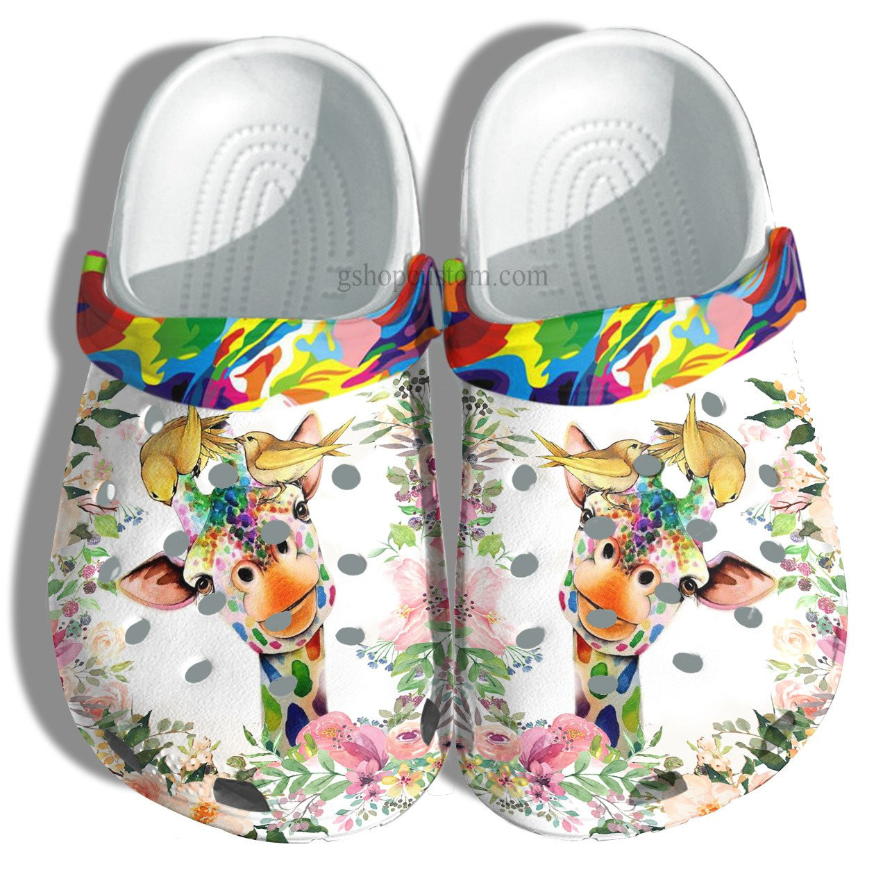 Giraffe Flower Cute Autism Awareness Crocs Shoes – Giraffe Rainbow Colorful Shoes Croc Clogs Gifts Women