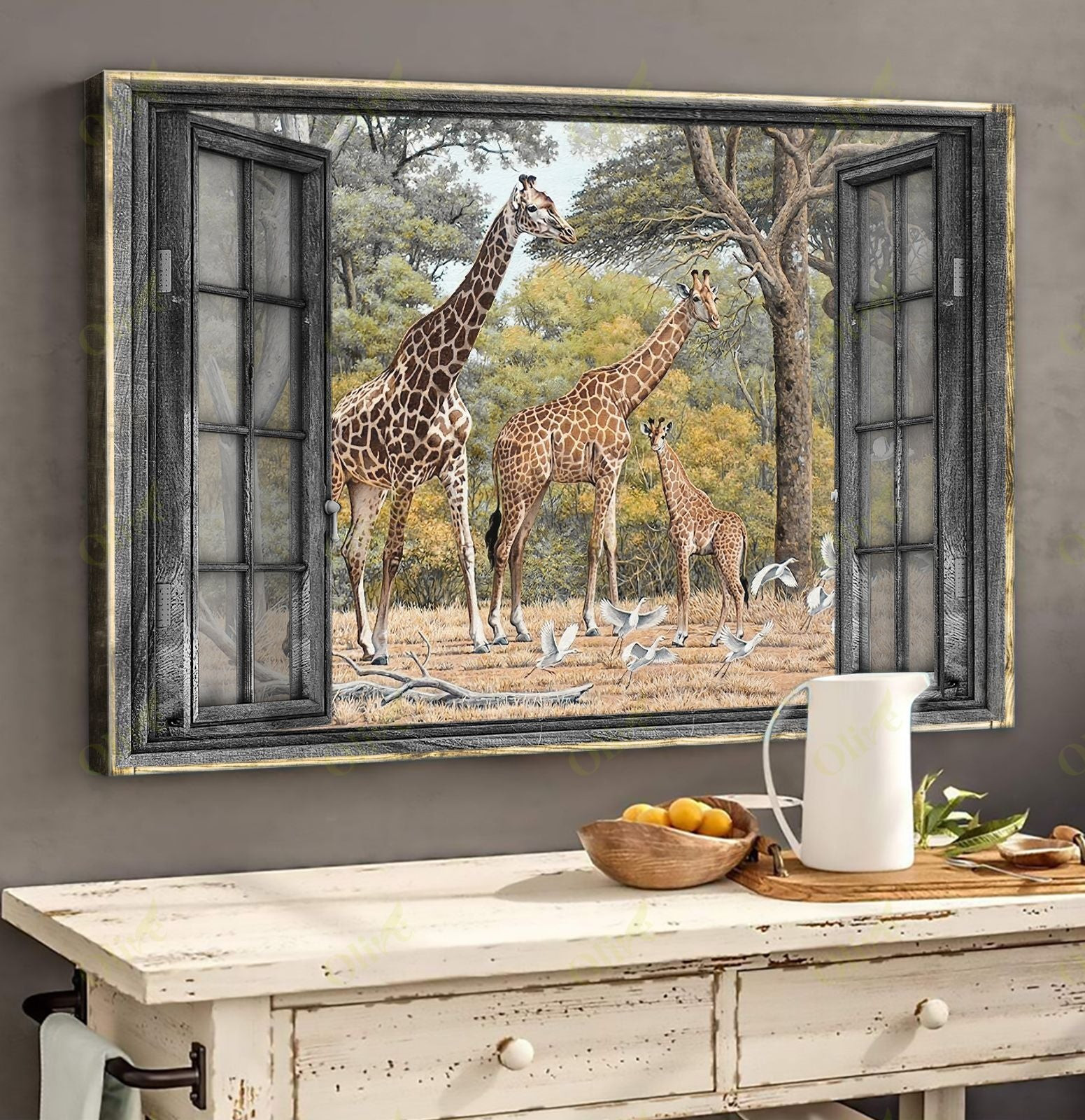 Giraffe - Through The Windows Poster And Canvas Art Wall Decor