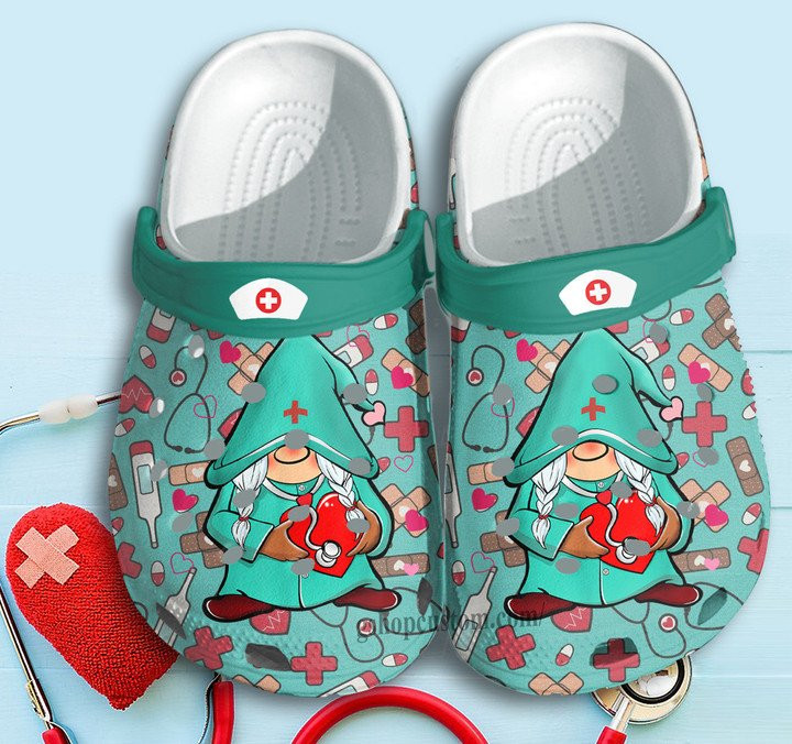 Gnome Nurse With Heart Shoes Clogs Crocs Gift for Colleague LNurse