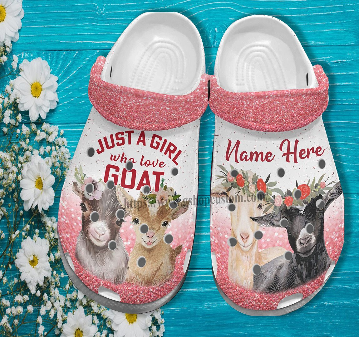 Goats Flower Twinkle Pink Croc Shoes Daughter- Just A Girl Love Goats Shoes Croc Clogs Birthday Gift