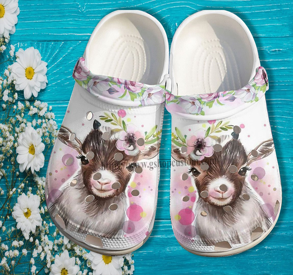 Goats Girl Twinkle Pink Croc Shoes Daughter- Just A Girl Love Goats Shoes Croc Clogs Birthday Gift