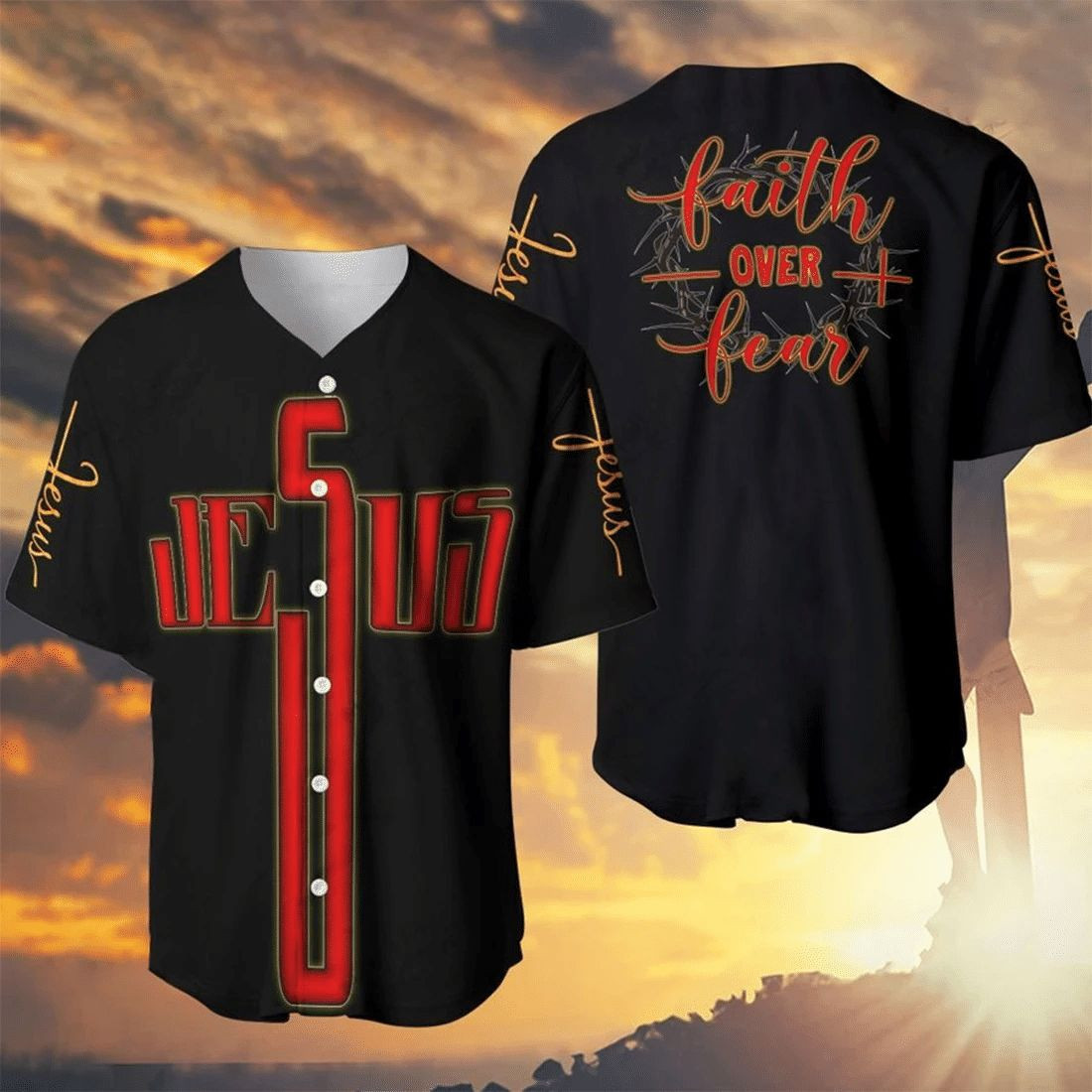 God Faith Over Fear Baseball Jerseyer Jersey, Unisex Jersey Shirt for Men Women