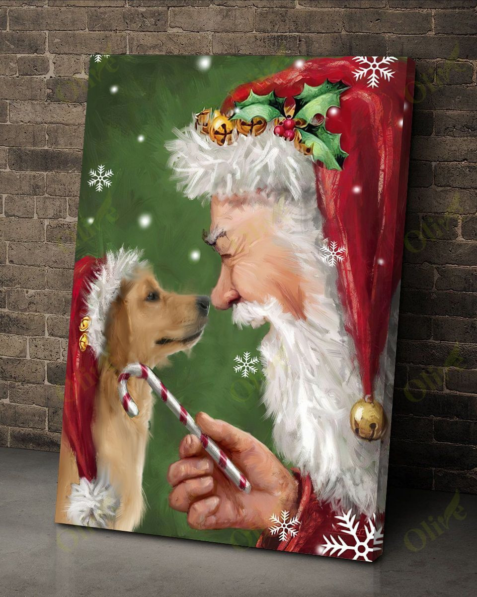 Golden Retriever Talking To Santa Poster And Canvas Art Wall Decor