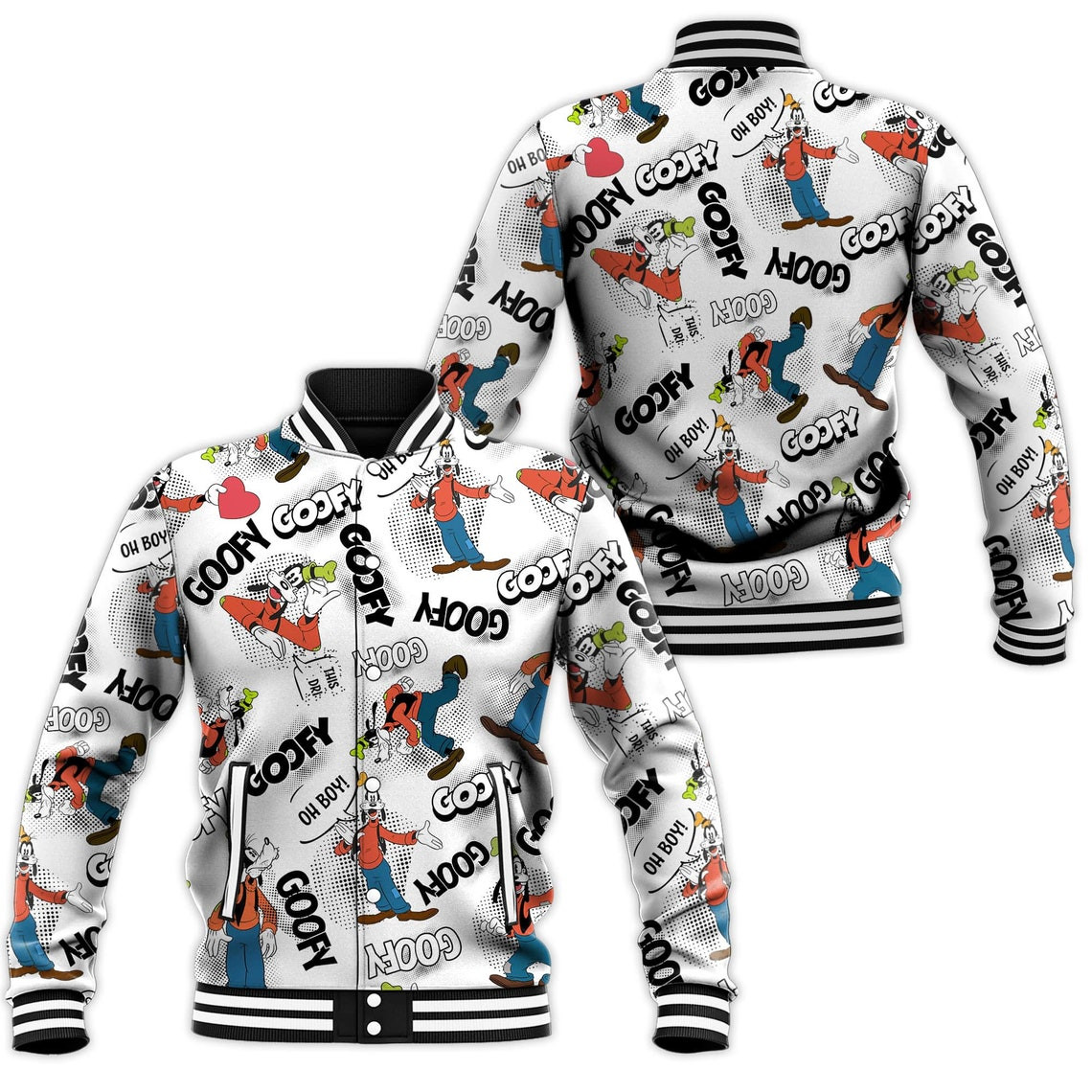 Goofy Bum Pattern Disney Cartoon Personalized Baseball Jacket for Men Women