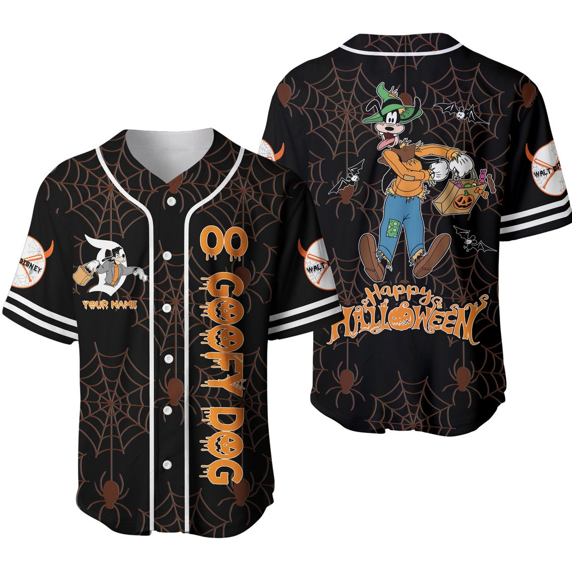 Goofy Dog Black Orange Happy Halloween Disney Unisex Cartoon Custom Baseball Jersey Personalized Shirt Men Women